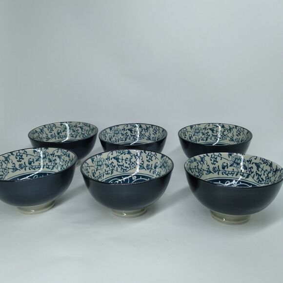 Cheng's Porcelain Footed 5 3/4"D X 2 1/2"H Rice Bowls Set of 6 VGC - Picture 1 of 9